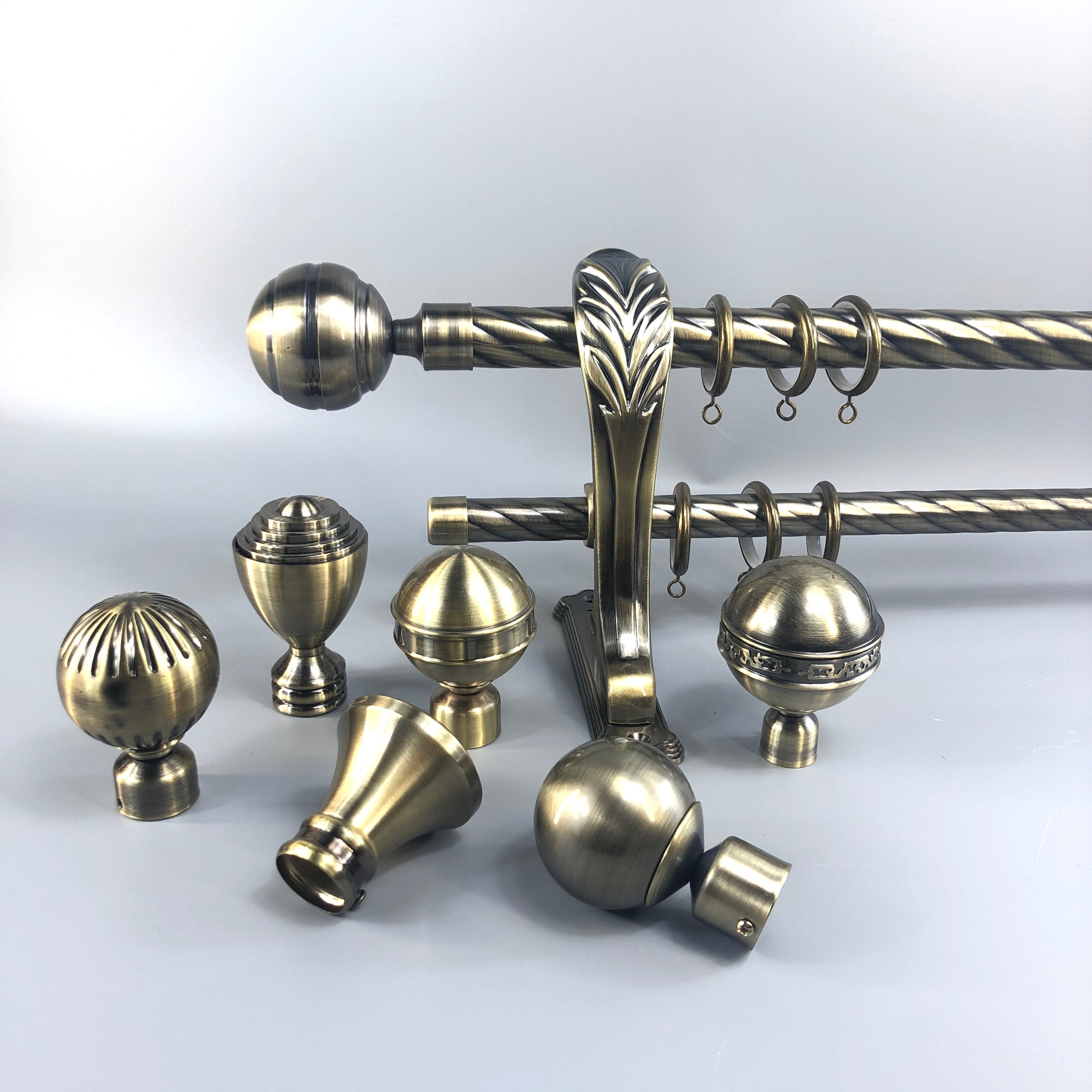 Decorative 22mm Curtain Rods with Finials & Brackets | Black/Bronze/Silver/Gold Curtain Rods for Living Room
