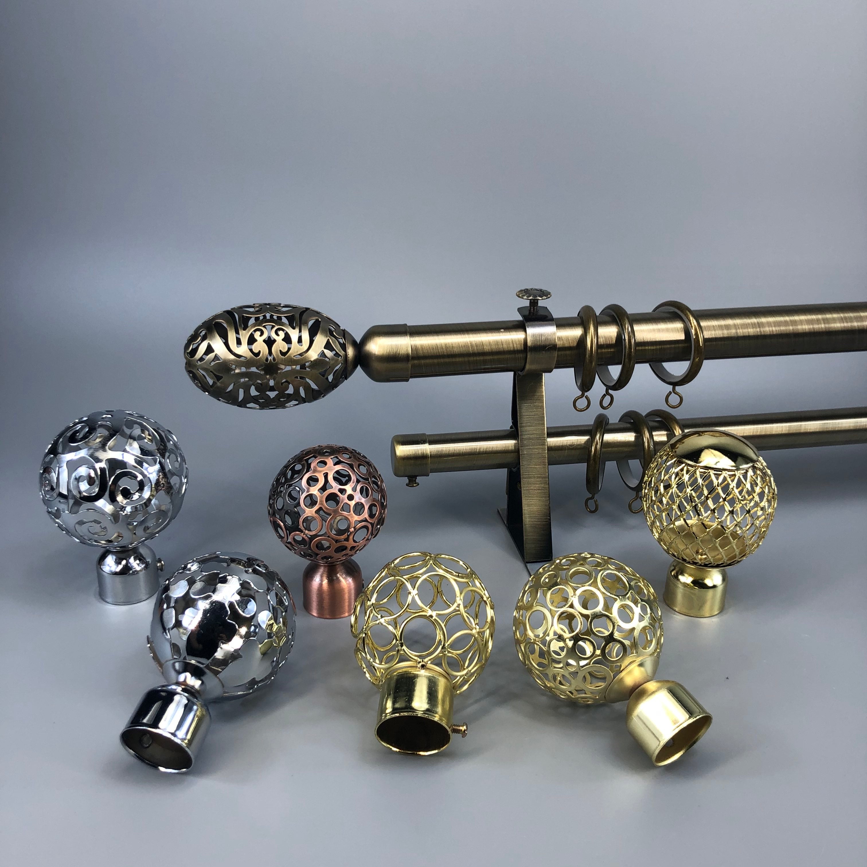 Curtain Rods & Sets (22mm/28mm, Black/Bronze/Copper/Silver/Gold) | Curtain Rods with Caps & Brackets for Home