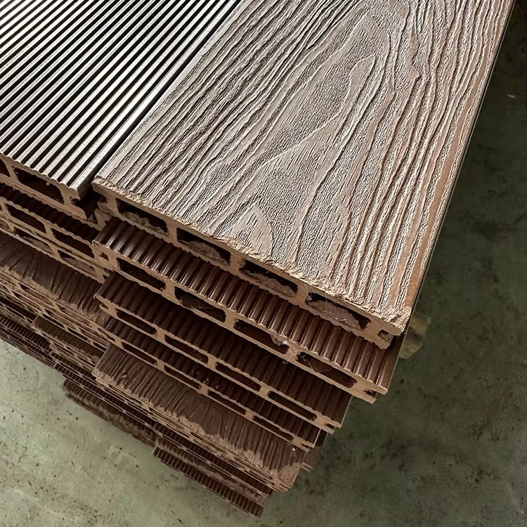 Custom China Wood Plastic Wpc Outdoor 3D Embossing Wood Grain Composite Decking Tiles Board Flooring