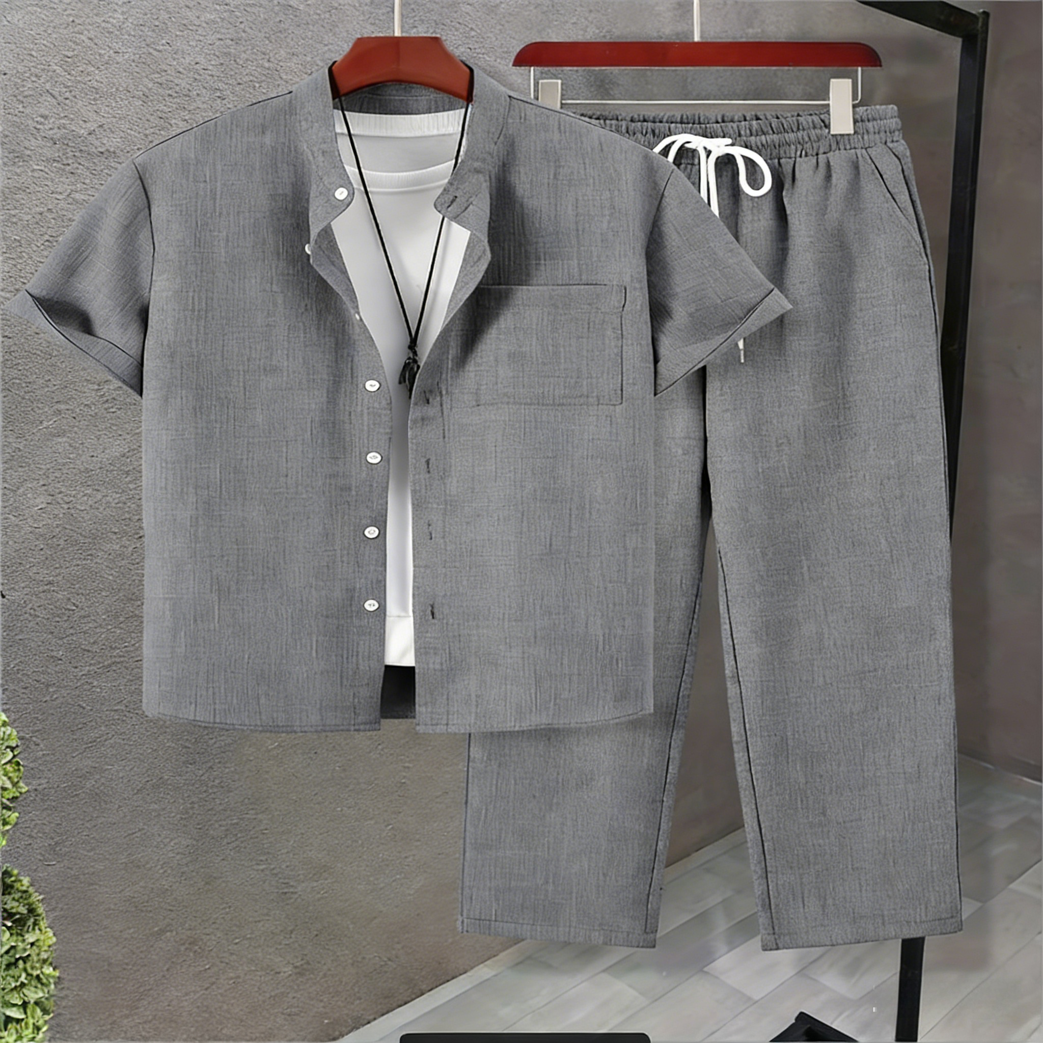 Yamijia Men's Fashion &amp; Casual Clothing Set - Ice Silk Quick-Drying, Loose &amp; Versatile, Suitable for Daily Commute, Outdoor and Multi-Scene Wear