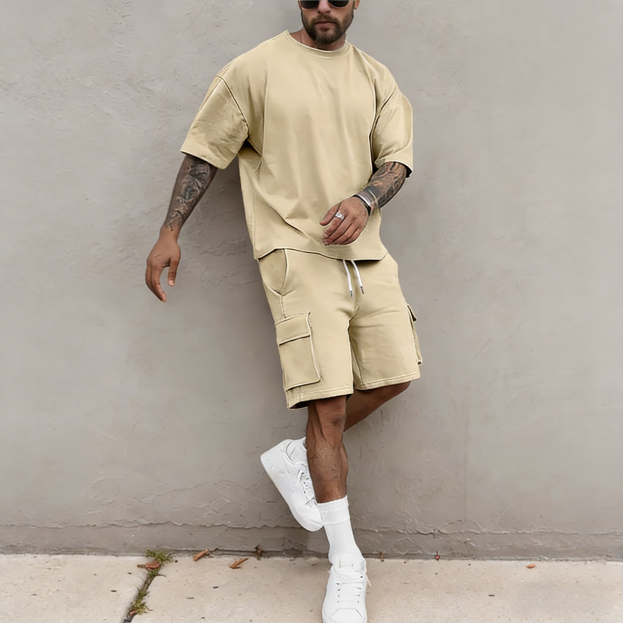 Yamijia Men's Fashion &amp; Casual Clothing Set - Ice Silk Quick-Drying, Loose &amp; Versatile, Suitable for Daily Commute, Outdoor and Multi-Scene Wear